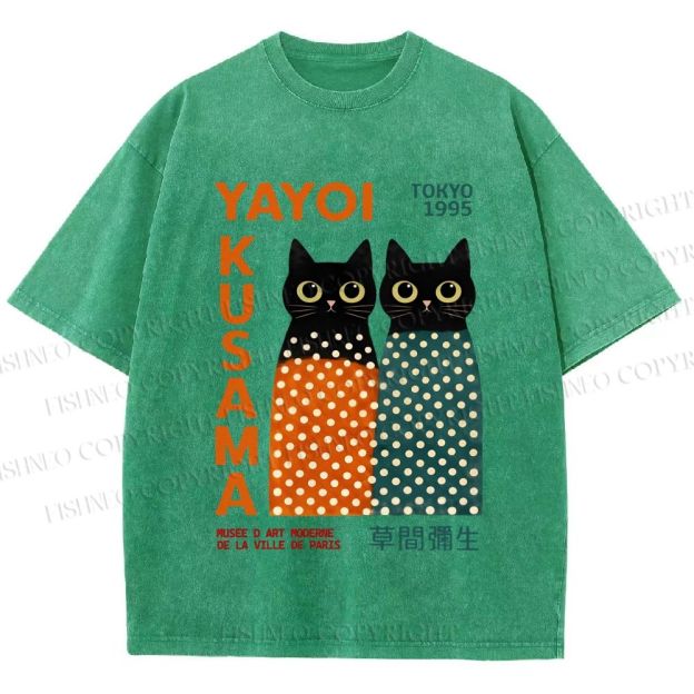 Unisex Yayoi Kusama Cats Printed Washed Tee