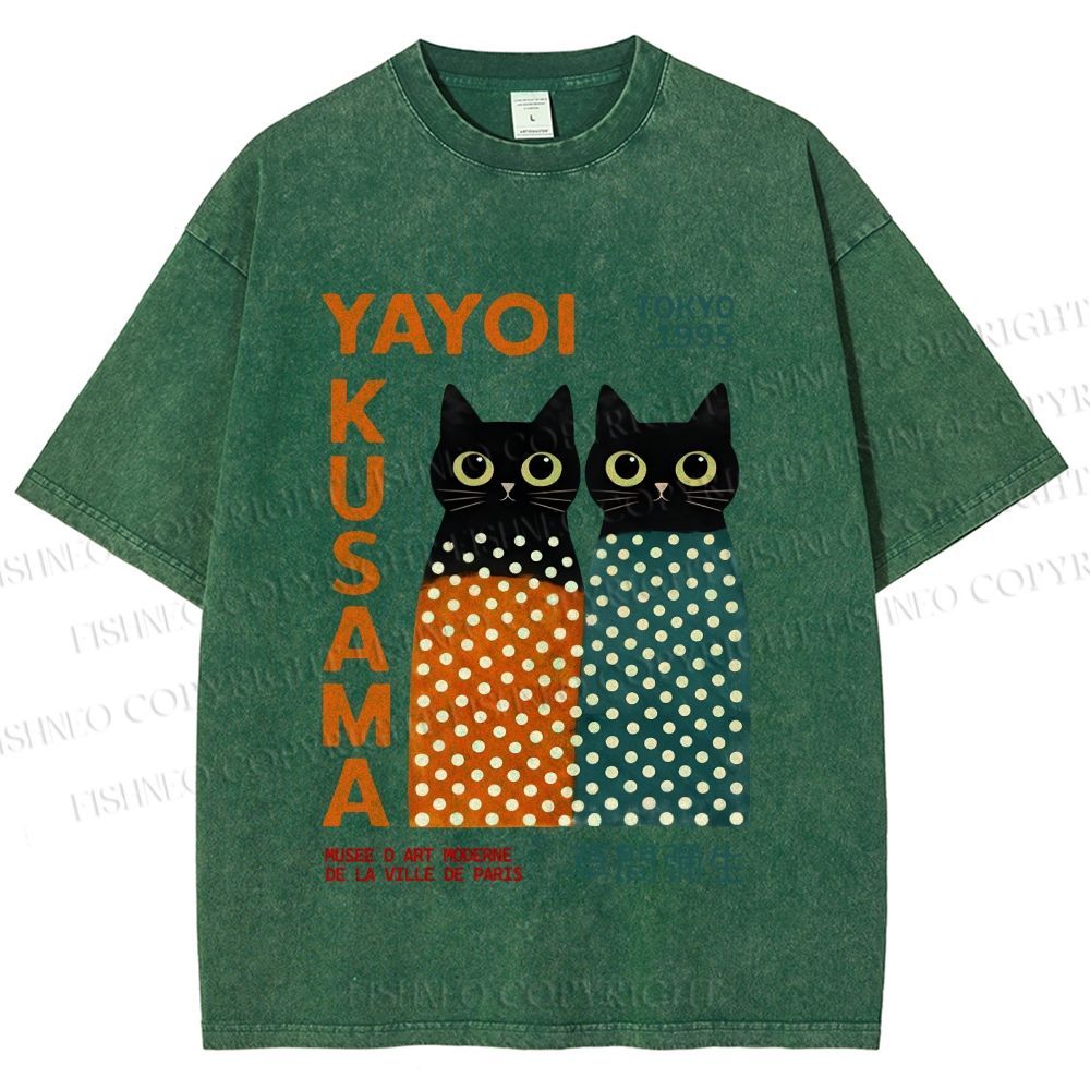 Unisex Yayoi Kusama Cats Printed Washed Tee
