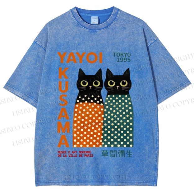 Unisex Yayoi Kusama Cats Printed Washed Tee