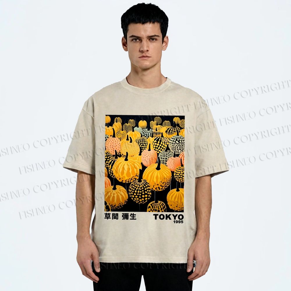Unisex Yayoi Kusama Pumpkin Printed Washed Tee