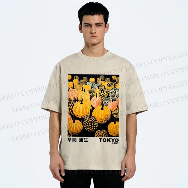 Unisex Yayoi Kusama Pumpkin Printed Washed Tee
