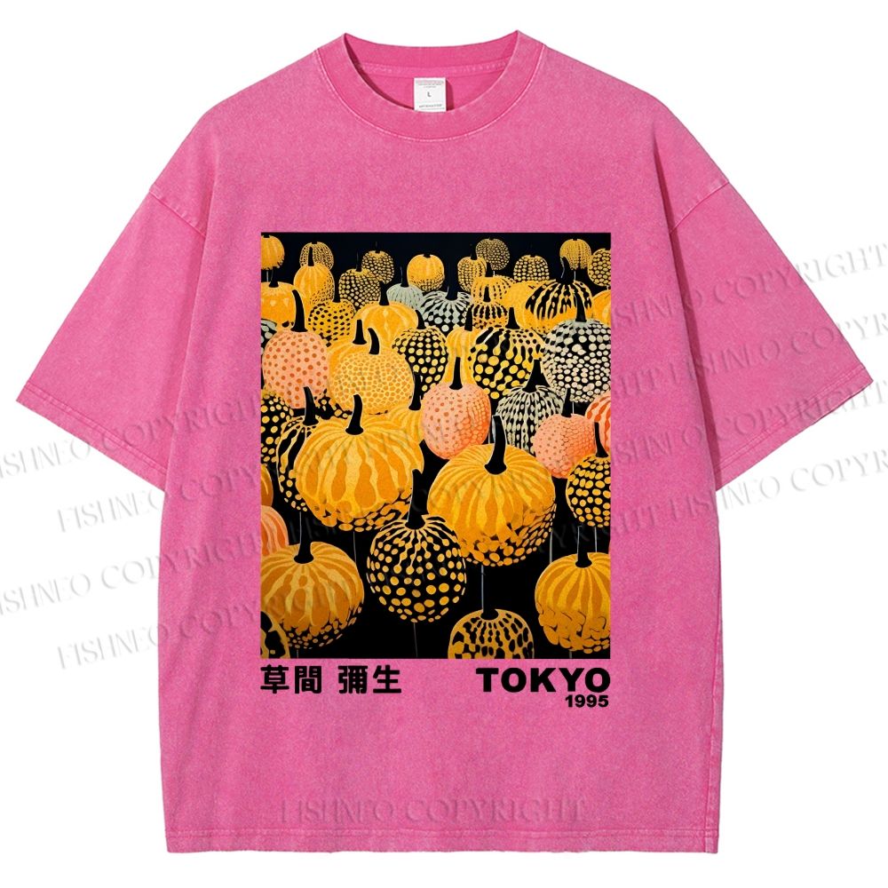 Unisex Yayoi Kusama Pumpkin Printed Washed Tee