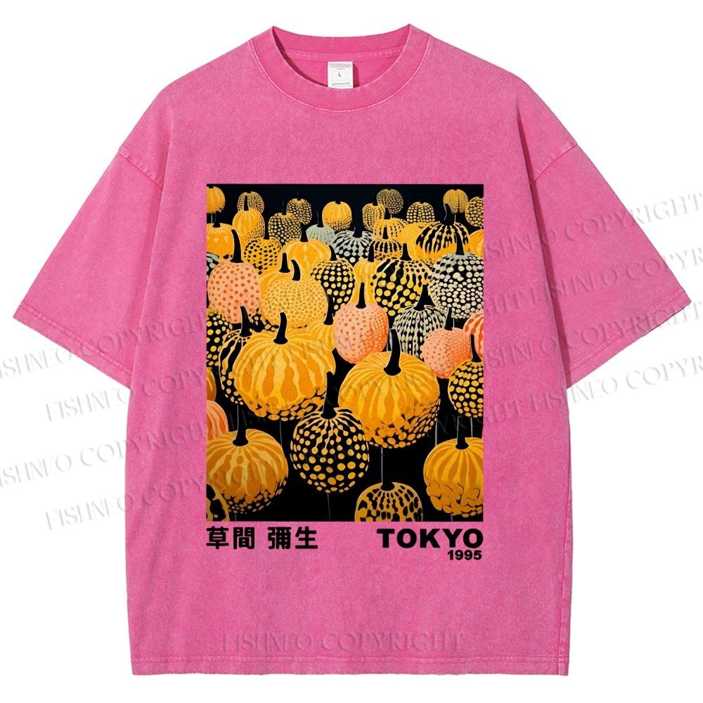 Unisex Yayoi Kusama Pumpkin Printed Washed Tee
