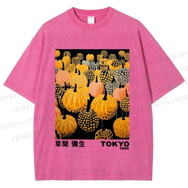 Unisex Yayoi Kusama Pumpkin Printed Washed Tee