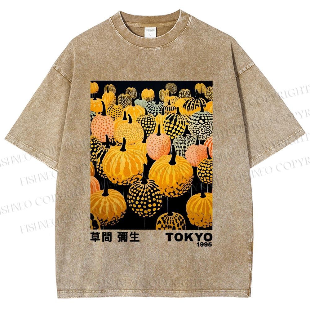 Unisex Yayoi Kusama Pumpkin Printed Washed Tee