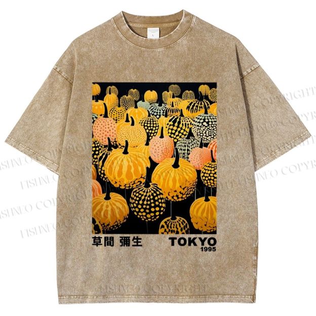 Unisex Yayoi Kusama Pumpkin Printed Washed Tee