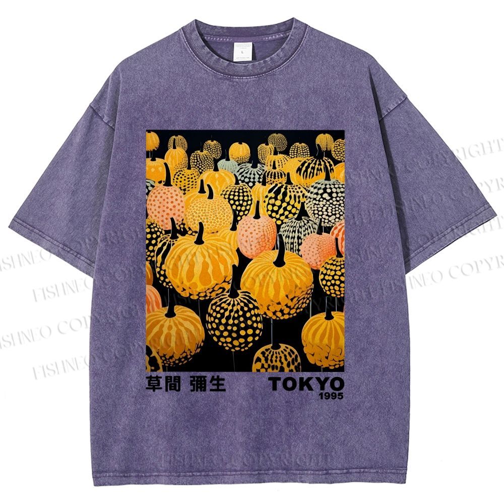 Unisex Yayoi Kusama Pumpkin Printed Washed Tee