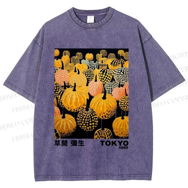 Unisex Yayoi Kusama Pumpkin Printed Washed Tee