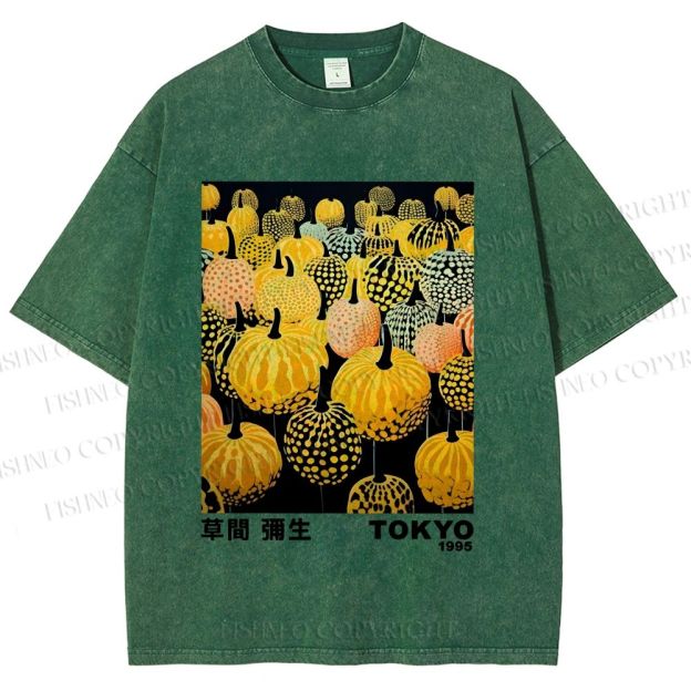 Unisex Yayoi Kusama Pumpkin Printed Washed Tee