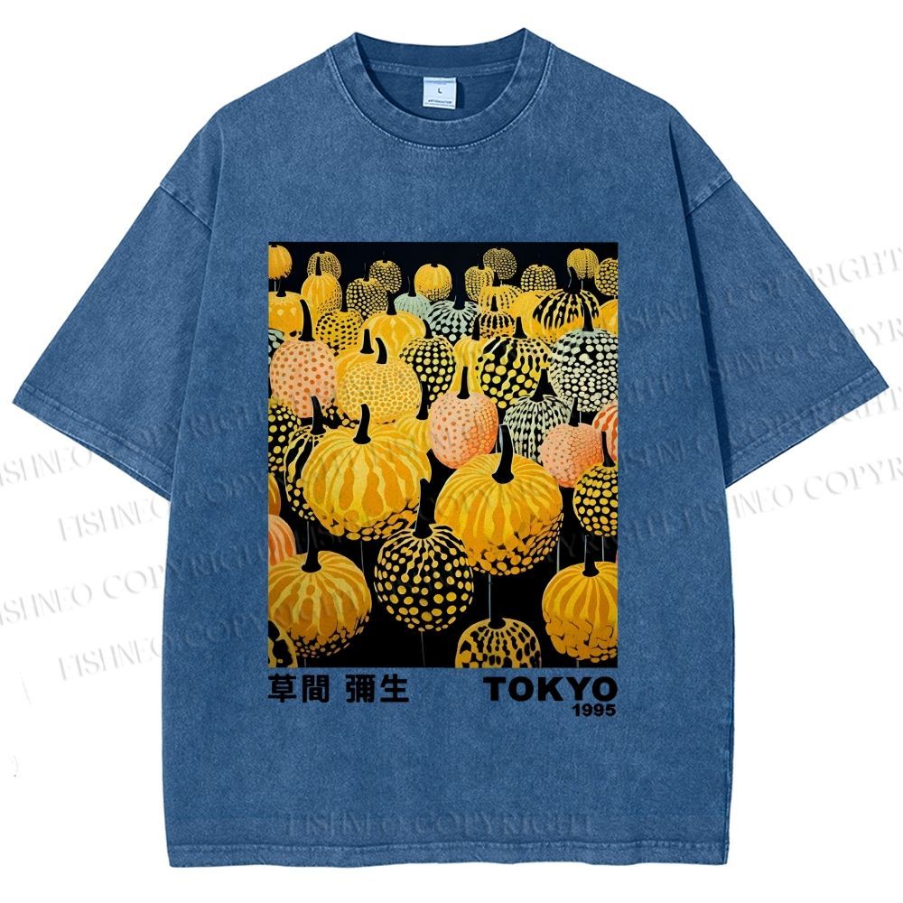 Unisex Yayoi Kusama Pumpkin Printed Washed Tee