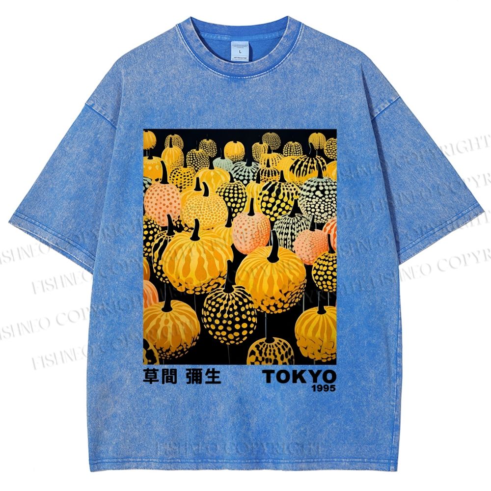 Unisex Yayoi Kusama Pumpkin Printed Washed Tee