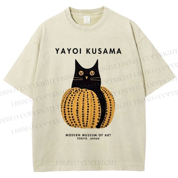 Unisex Yayoi Kusama Pumpkin Cat Printed Washed Tee