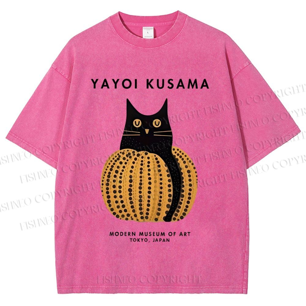 Unisex Yayoi Kusama Pumpkin Cat Printed Washed Tee