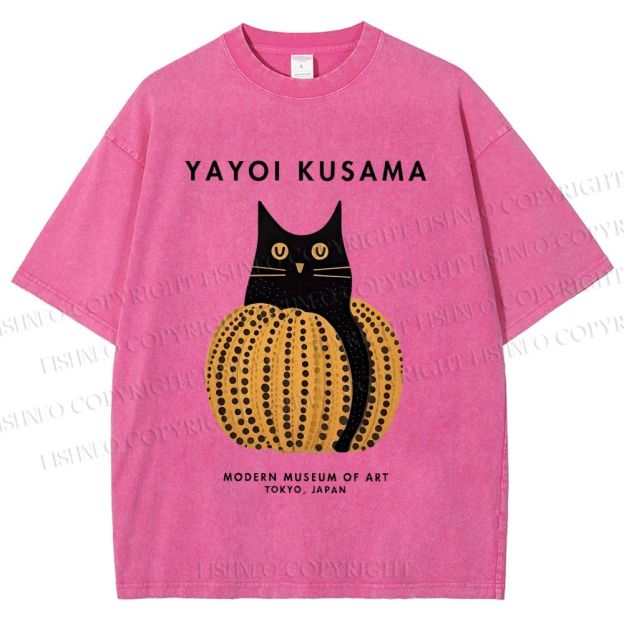 Unisex Yayoi Kusama Pumpkin Cat Printed Washed Tee