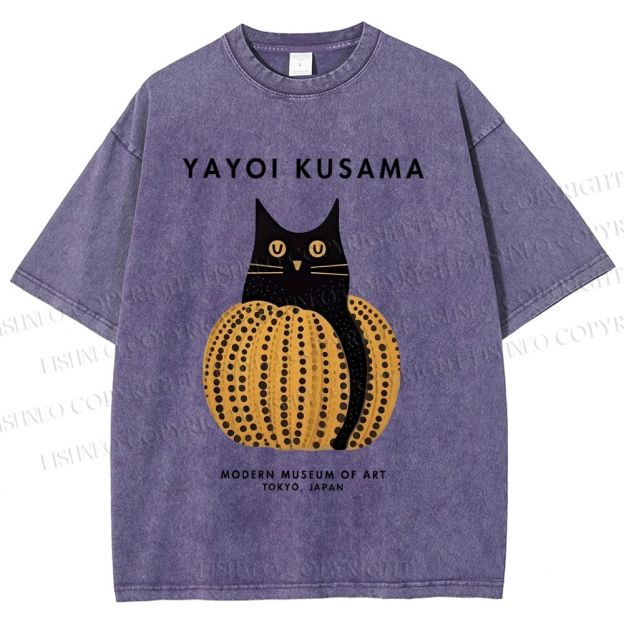 Unisex Yayoi Kusama Pumpkin Cat Printed Washed Tee
