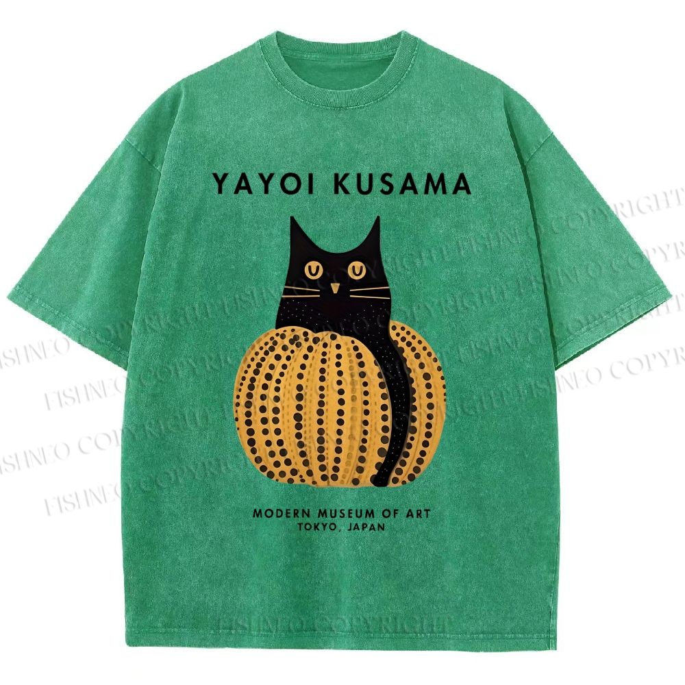 Unisex Yayoi Kusama Pumpkin Cat Printed Washed Tee