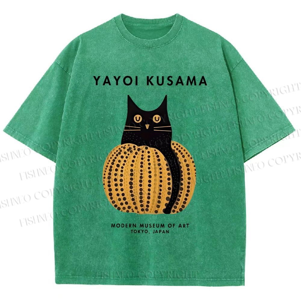Unisex Yayoi Kusama Pumpkin Cat Printed Washed Tee