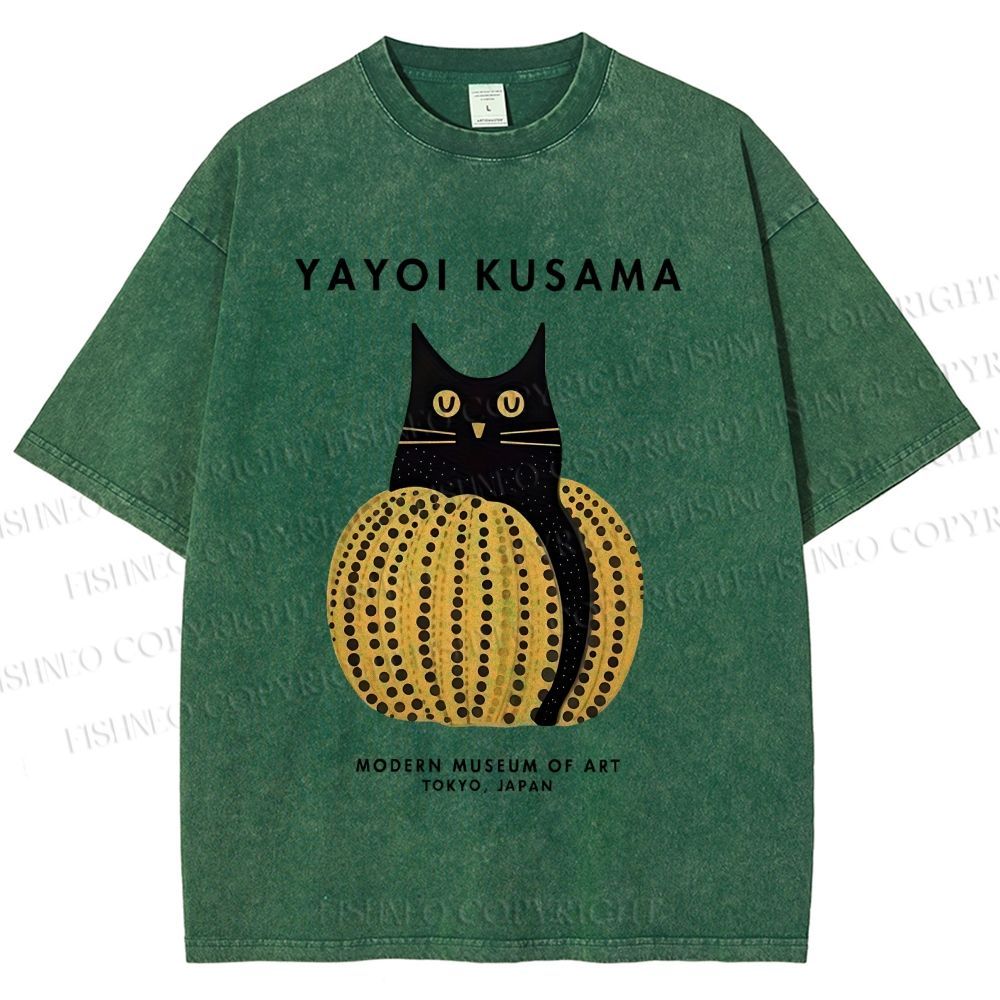 Unisex Yayoi Kusama Pumpkin Cat Printed Washed Tee