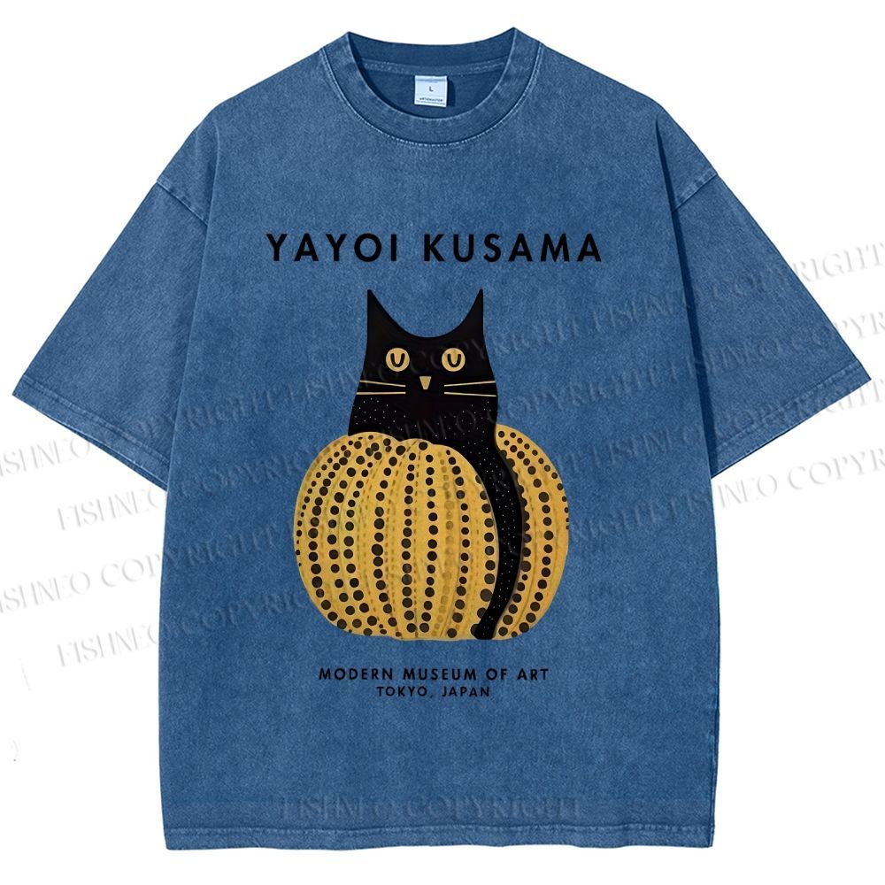 Unisex Yayoi Kusama Pumpkin Cat Printed Washed Tee