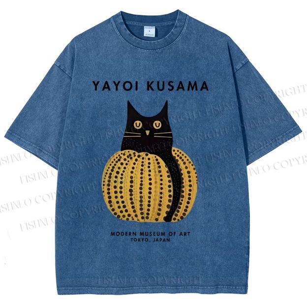 Unisex Yayoi Kusama Pumpkin Cat Printed Washed Tee