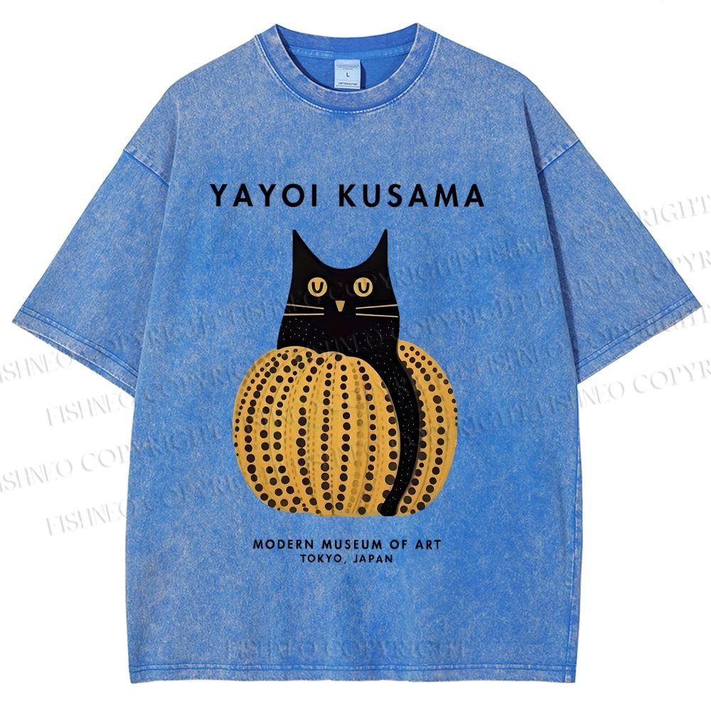 Unisex Yayoi Kusama Pumpkin Cat Printed Washed Tee