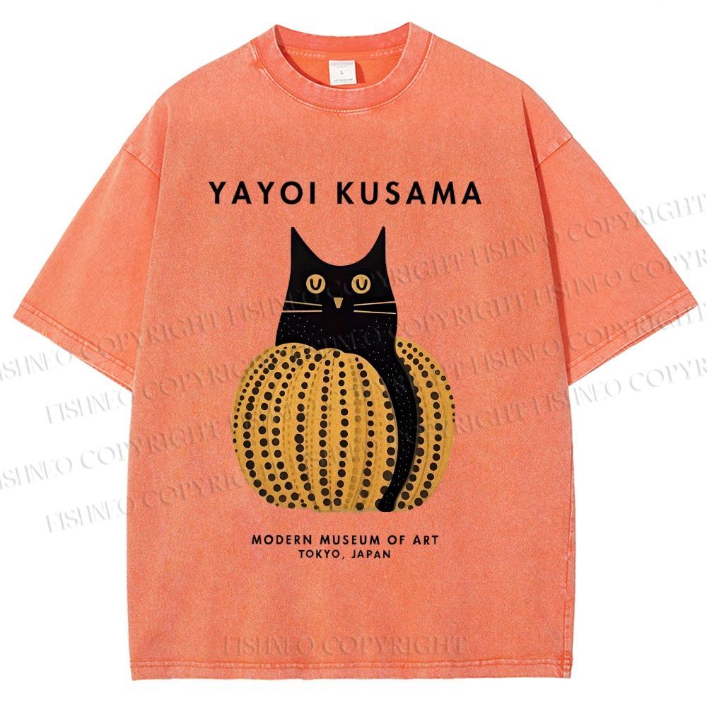 Unisex Yayoi Kusama Pumpkin Cat Printed Washed Tee