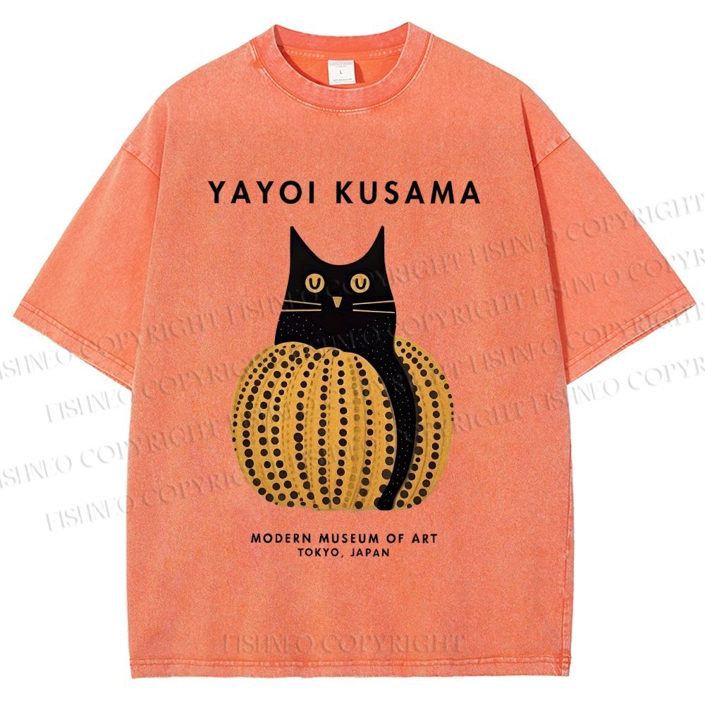 Unisex Yayoi Kusama Pumpkin Cat Printed Washed Tee