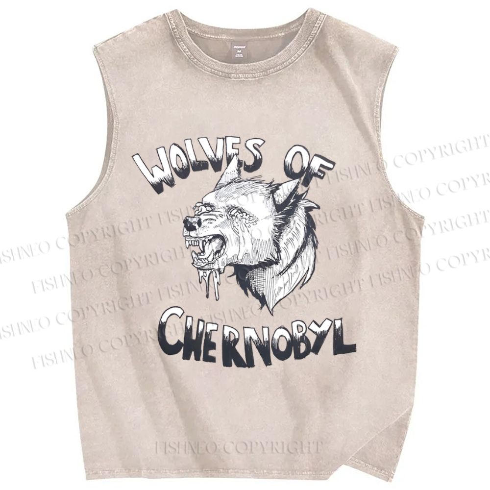 Unisex Wolves Of Chernobyl Printed Washed Tank Top