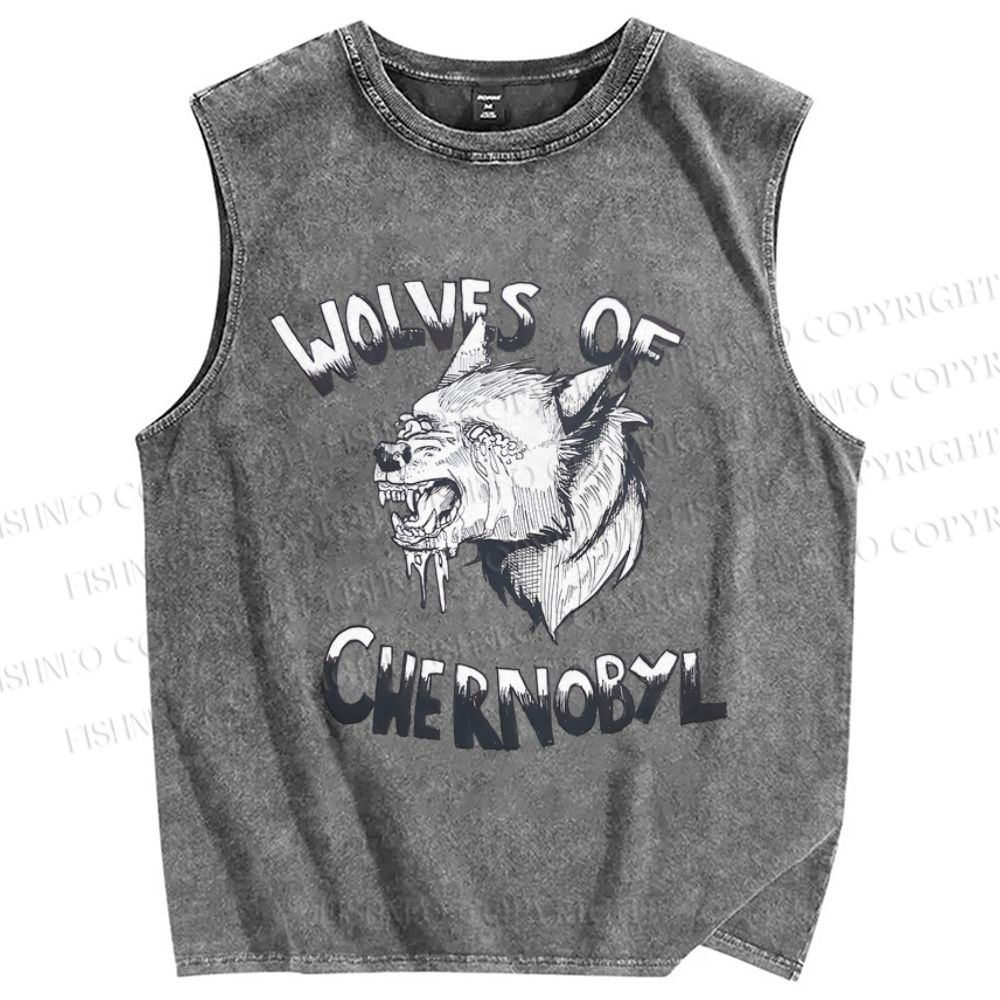 Unisex Wolves Of Chernobyl Printed Washed Tank Top