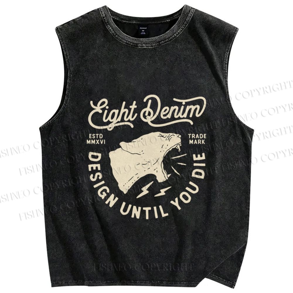 Unisex Yelling Panther Printed Washed Tank Top