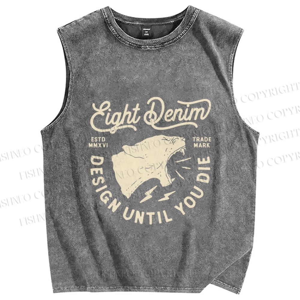 Unisex Yelling Panther Printed Washed Tank Top
