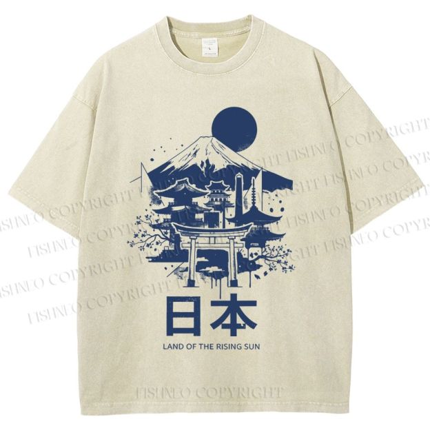 Unisex Mount Fuji Japanese Graffiti Printed Washed Tee