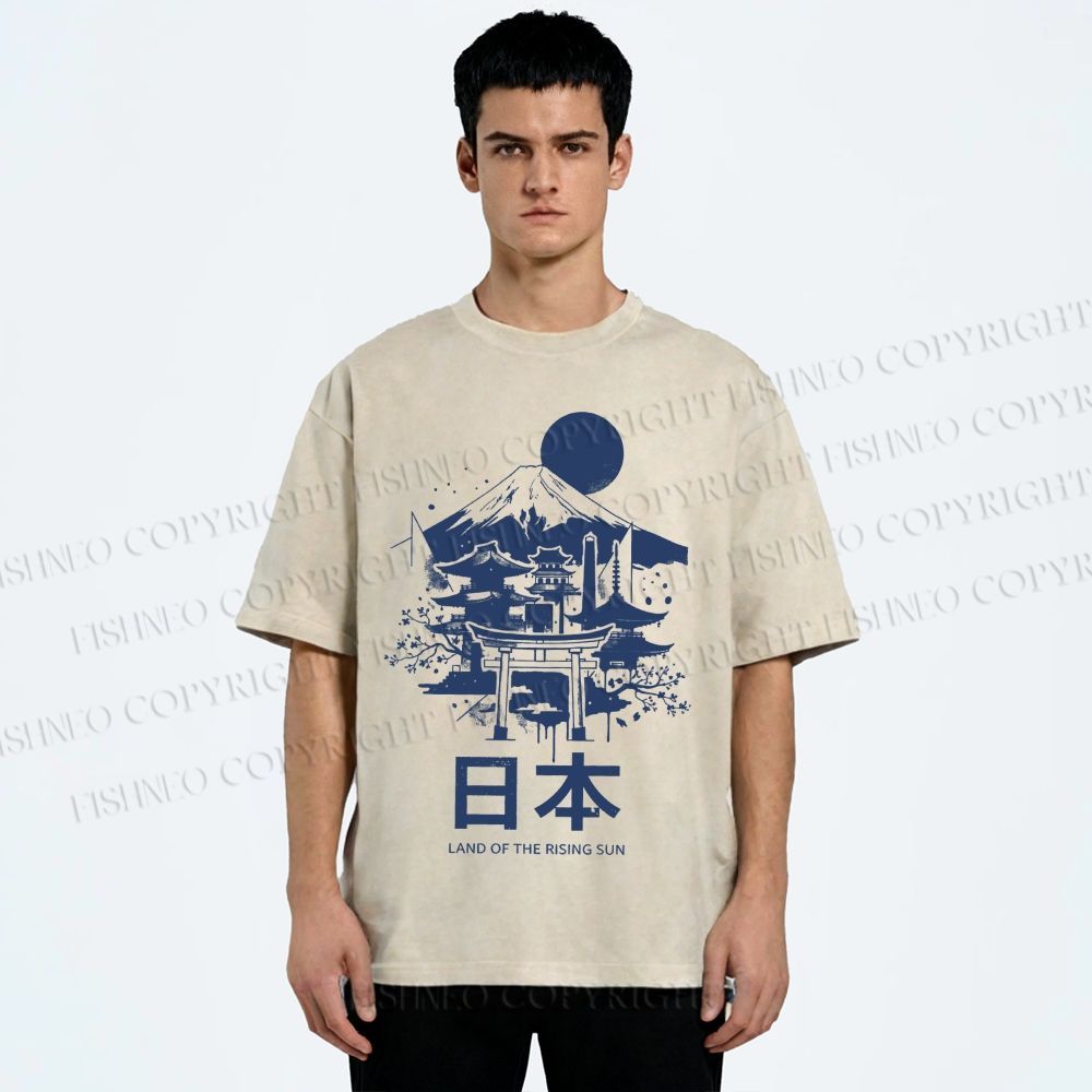 Unisex Mount Fuji Japanese Graffiti Printed Washed Tee