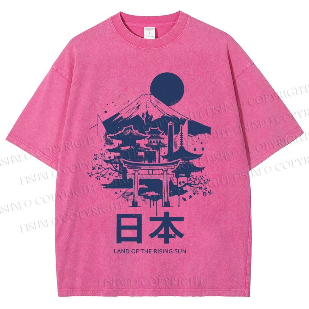 Unisex Mount Fuji Japanese Graffiti Printed Washed Tee