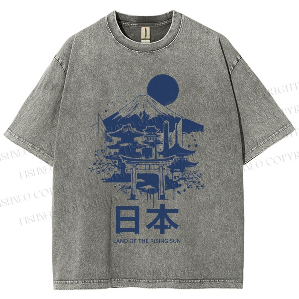 Unisex Mount Fuji Japanese Graffiti Printed Washed Tee