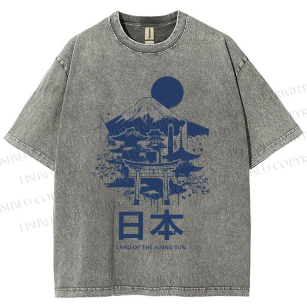 Unisex Mount Fuji Japanese Graffiti Printed Washed Tee