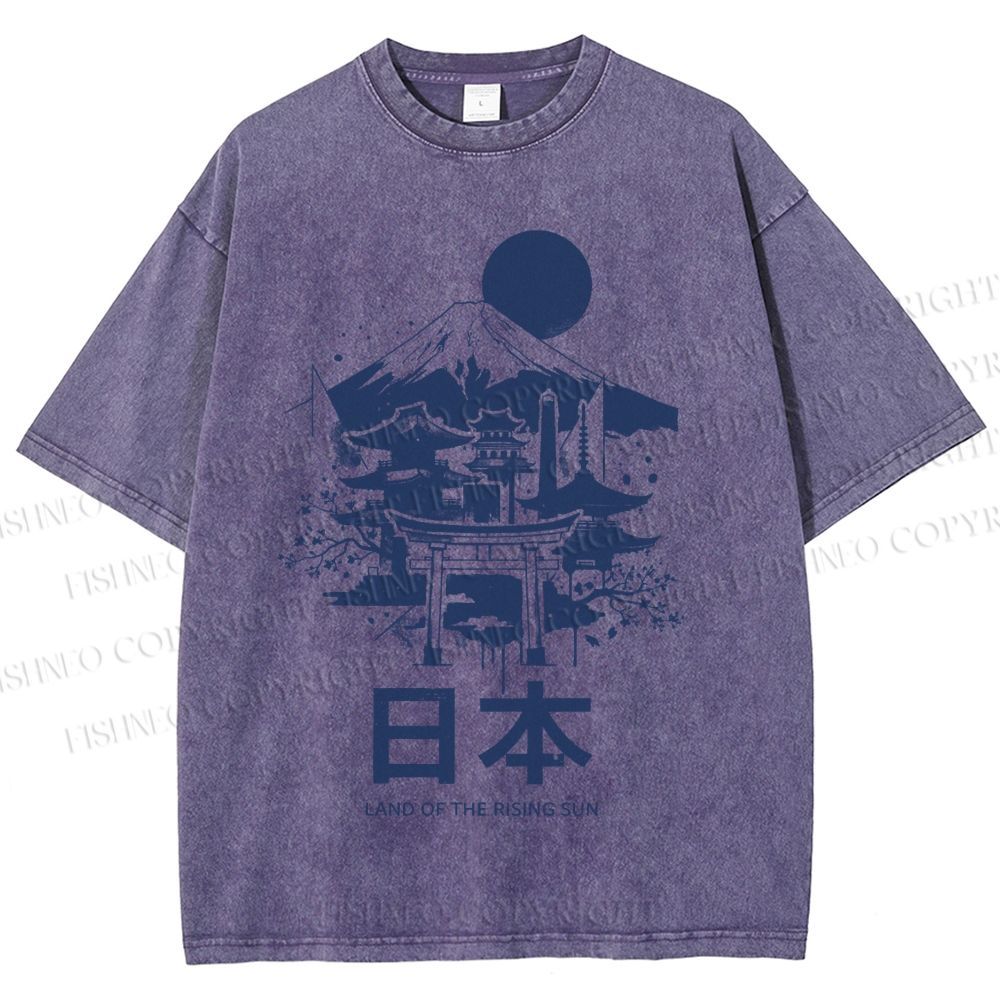 Unisex Mount Fuji Japanese Graffiti Printed Washed Tee