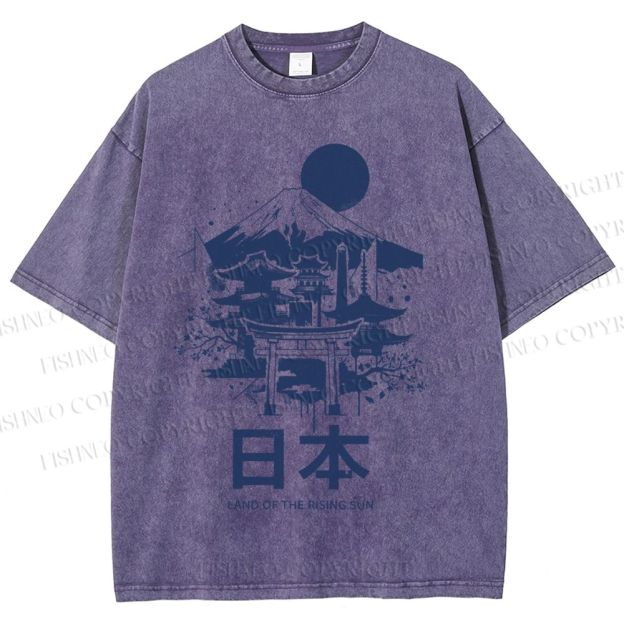 Unisex Mount Fuji Japanese Graffiti Printed Washed Tee