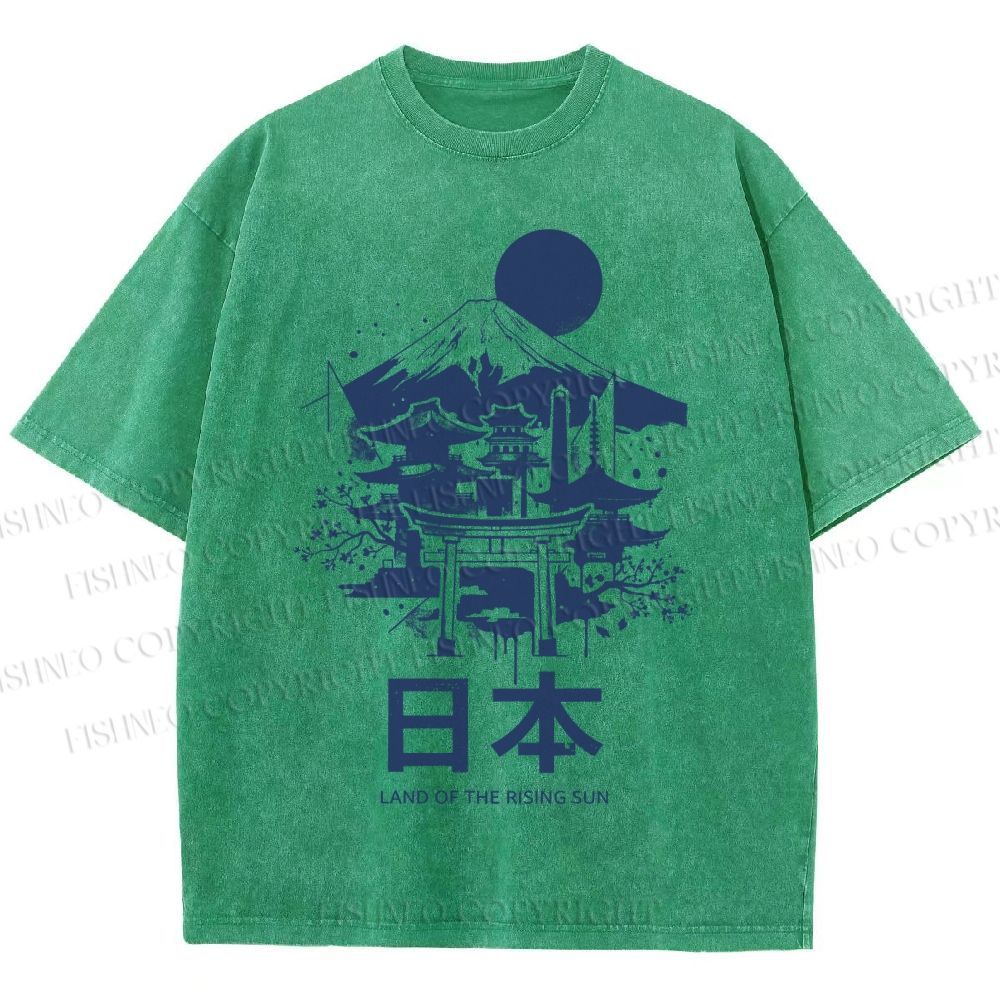 Unisex Mount Fuji Japanese Graffiti Printed Washed Tee