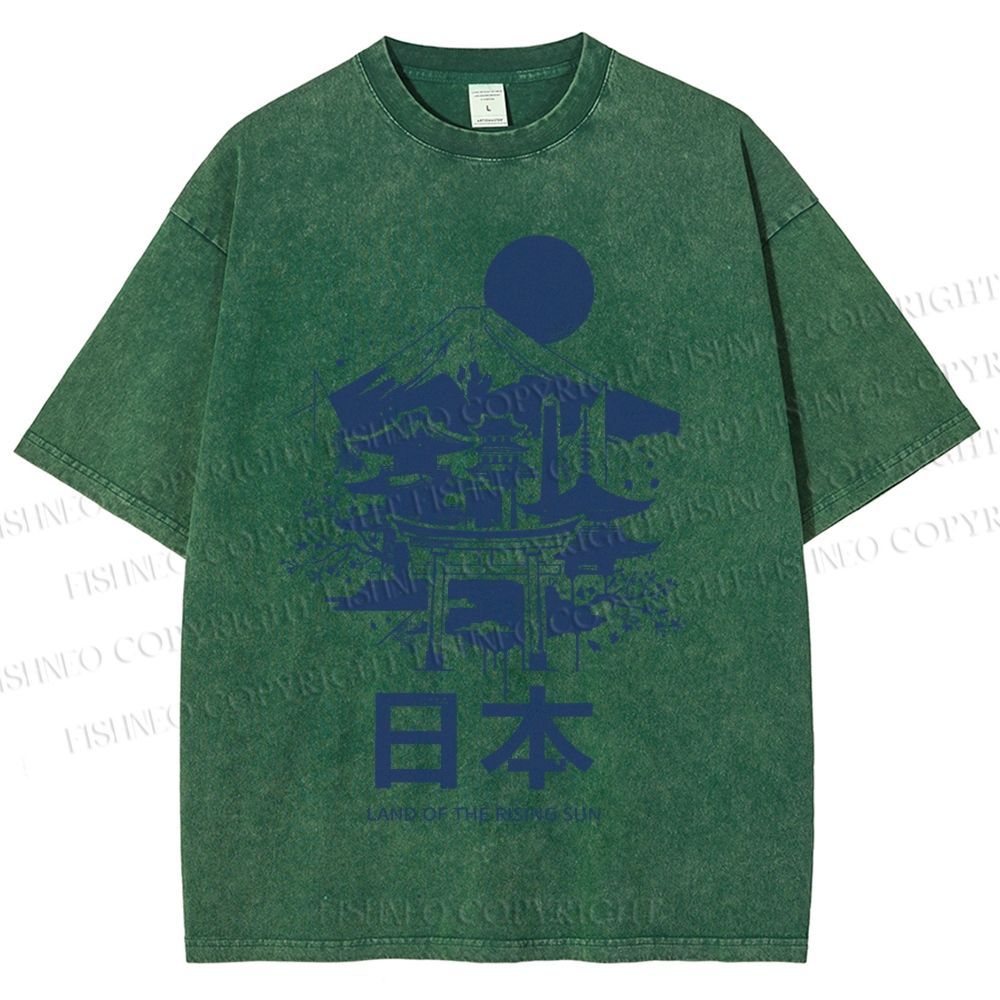 Unisex Mount Fuji Japanese Graffiti Printed Washed Tee