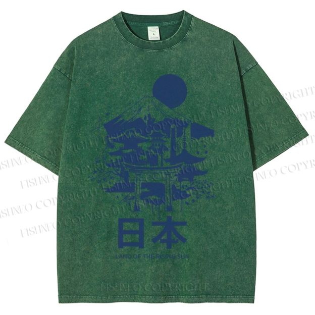 Unisex Mount Fuji Japanese Graffiti Printed Washed Tee