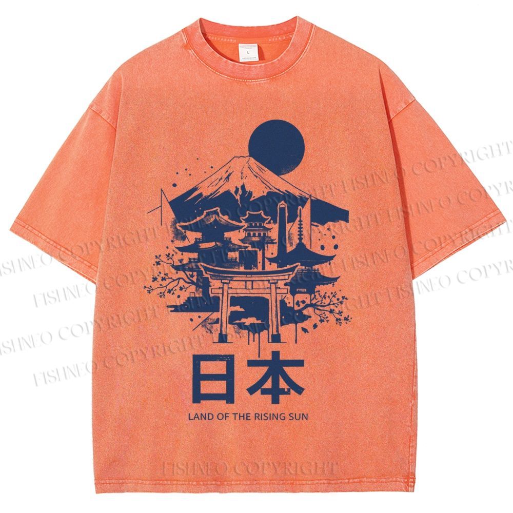 Unisex Mount Fuji Japanese Graffiti Printed Washed Tee