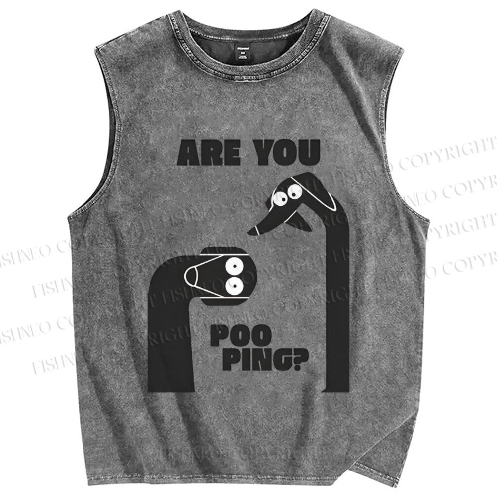 Unisex Are You PooPing Dog Printed Washed Tank Top