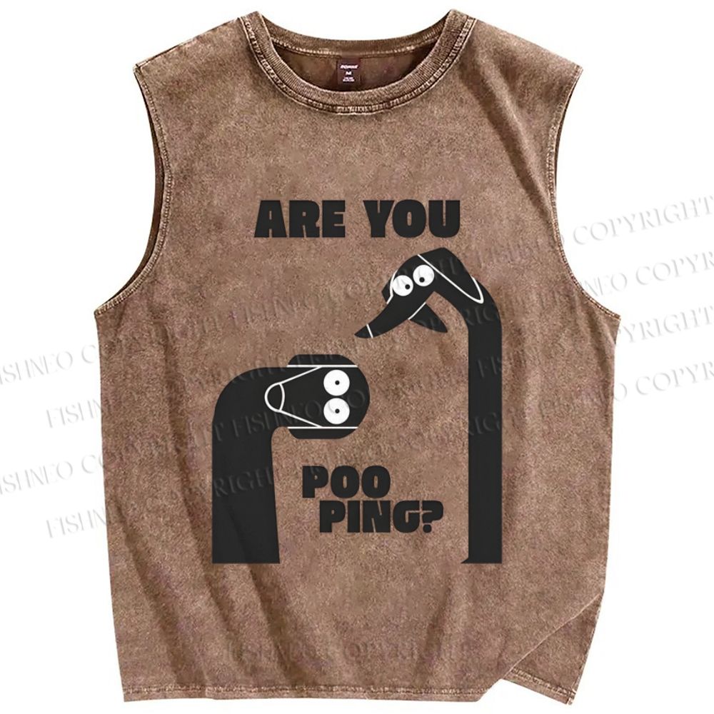 Unisex Are You PooPing Dog Printed Washed Tank Top