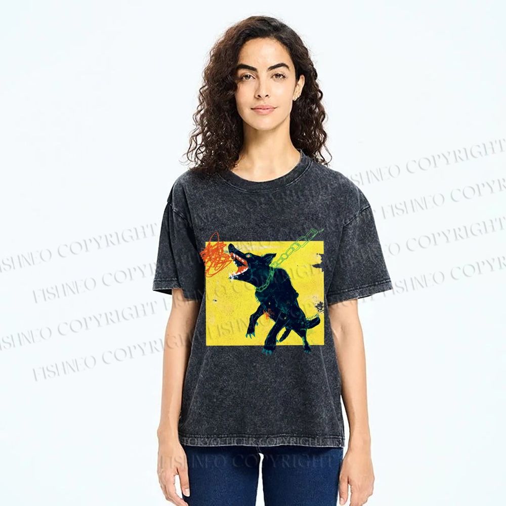 Unisex Wild Wolf Printed Washed Tee