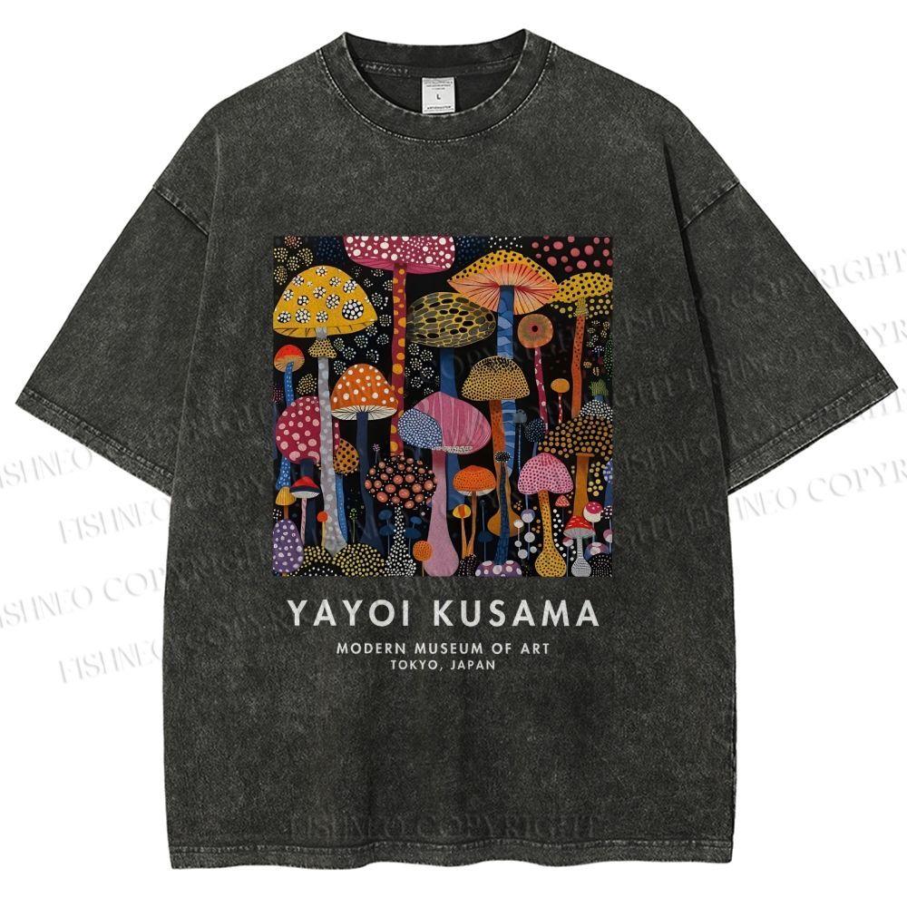 Unisex Yayoi Kusama Colorful Mushroom Printed Washed Tee
