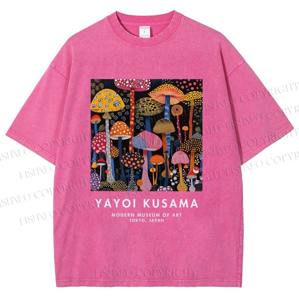 Unisex Yayoi Kusama Colorful Mushroom Printed Washed Tee