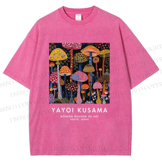 Unisex Yayoi Kusama Colorful Mushroom Printed Washed Tee