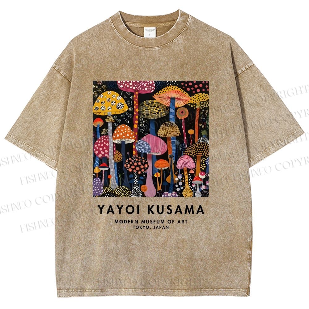 Unisex Yayoi Kusama Colorful Mushroom Printed Washed Tee