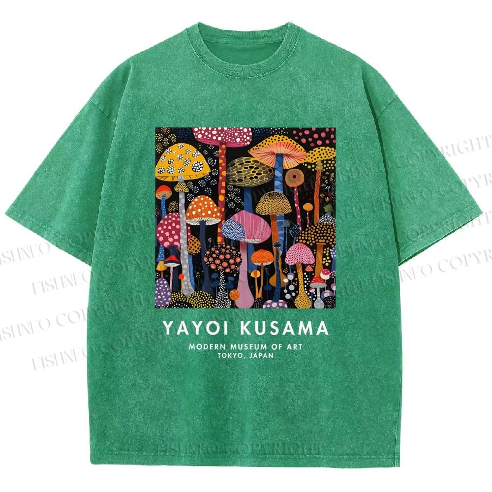 Unisex Yayoi Kusama Colorful Mushroom Printed Washed Tee